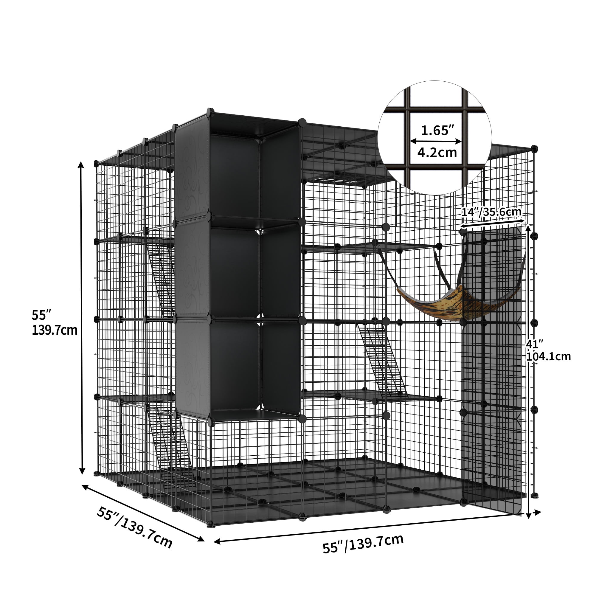 Uforic Cat Cage 4-Tier Cat Kennel for 1-4 Cats Metal Cat Haven with Hammock, DIY Indoor Catio Enclosure Spacious Cat Playpen(55"L x55"W x 55"H)