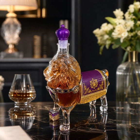 Lion Shaped Glass Liquor Bottle, Whiskey Wine Decanter for Home Bar Office Desk Decor