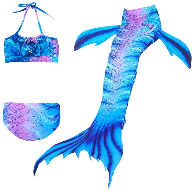 3 Piece Bathing Suits Fish Tail Set Bikini Fish Tail Set Girls' Swimwear Teen Girls Swimsuits 6-7 Years
