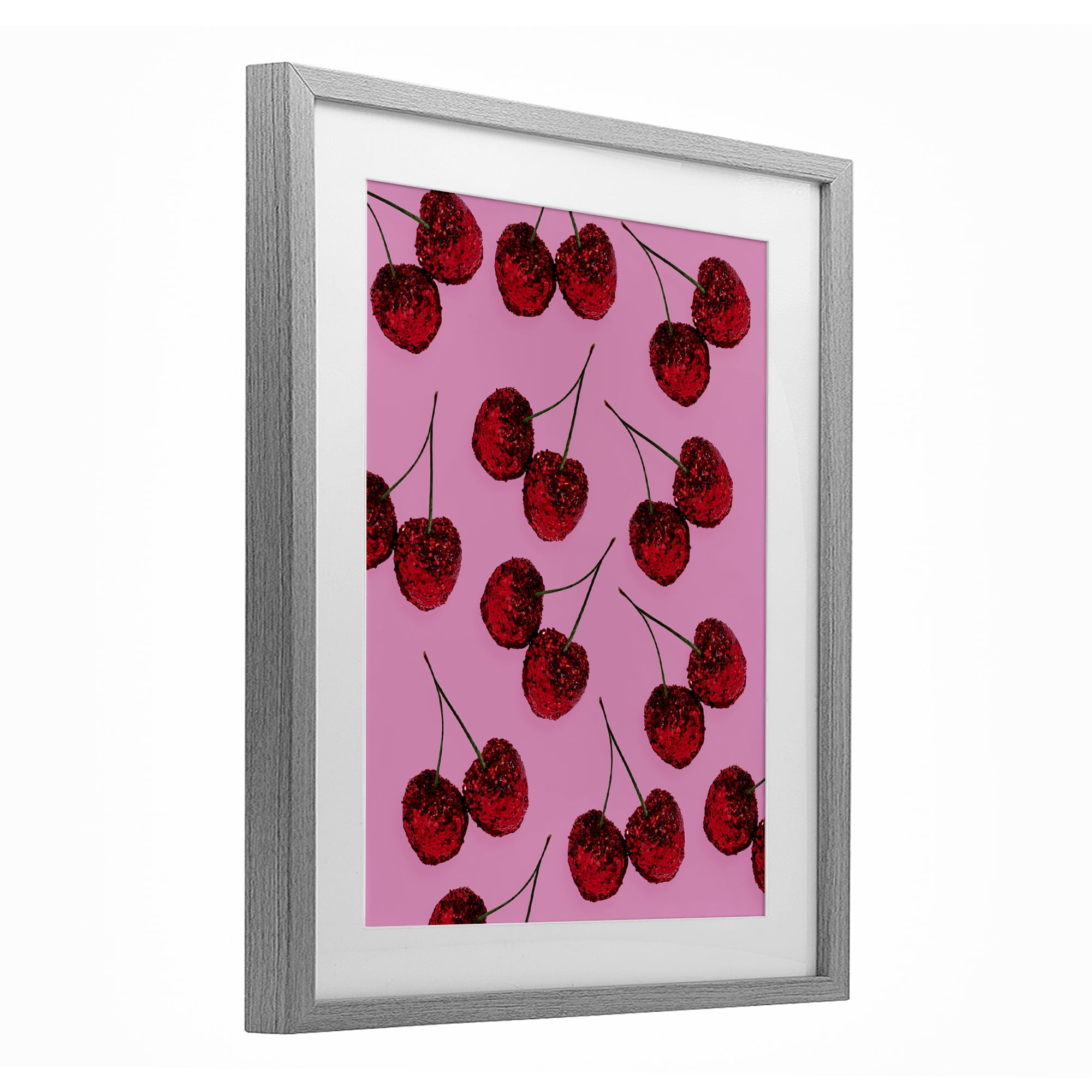 Stupell Industries Glitter Glam Cherries Pattern Gray Framed Print Under Glass, design by LISH Creative
