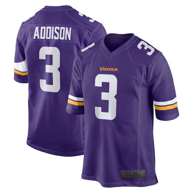 Youth Minnesota Addison 3 Purple Player Game Stitched T-shirts Performance Top, X-Large