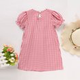 thumbnail image 3 of ZEHJUHAN Toddler Girls Plaid Dress Puff Sleeves Apple Embroidery Back to School Outfit for Daily Wear Red，2Y, 3 of 7