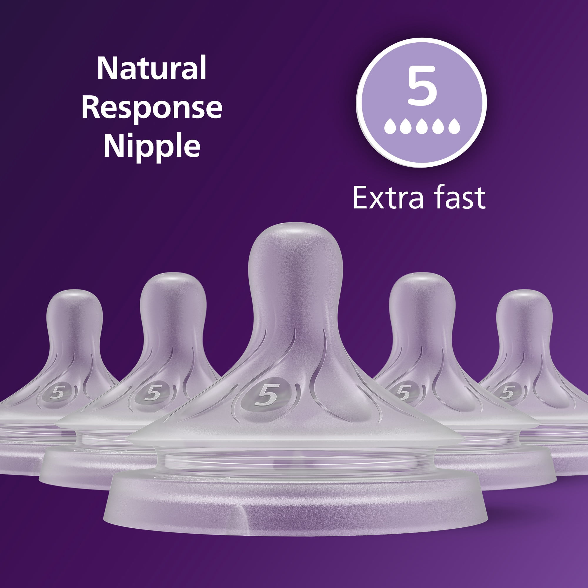 (4 pack) Philips Avent Natural Response Nipples, Extra Fast Flow (Flow 5), 5-Pack, SCY965/05