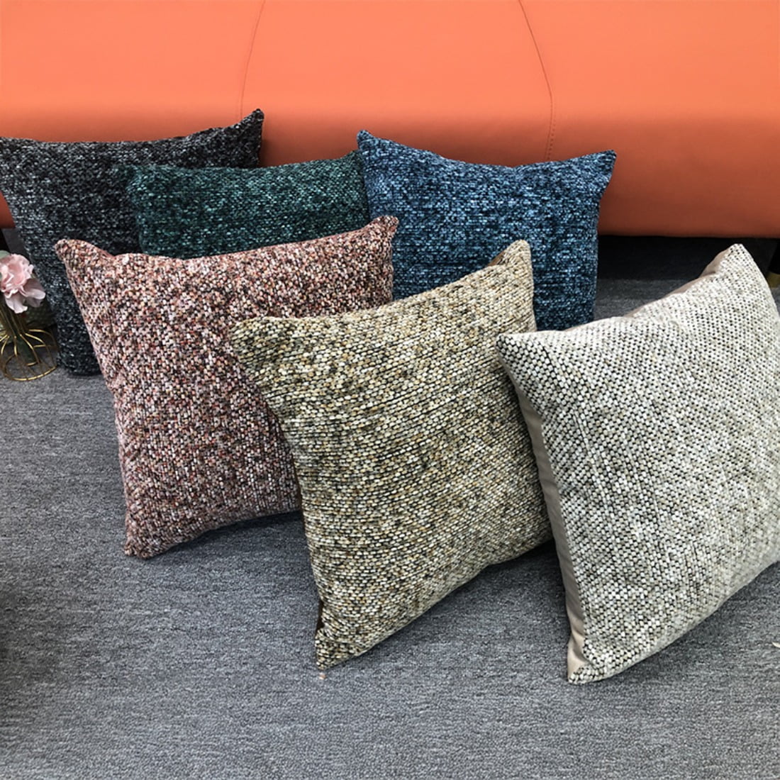 Chenille Textured Decorative Throw Pillow Covers for Sofa Living Room Home, Cozy Accent Cushions for Families & Apartments, 18x18 Inch
