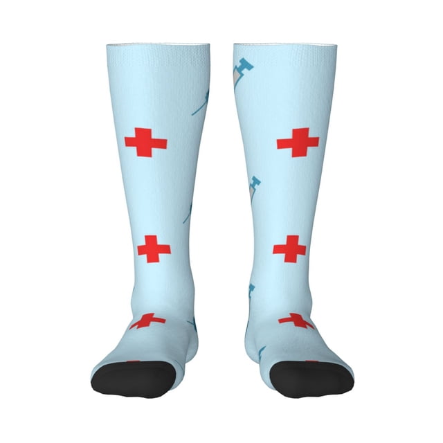 Balery Syringe And Red Cross Calcetines novedosos Calcetines deportivos Calcetines hasta la rodilla Calcetines de algodón Calcetines originales y geniales