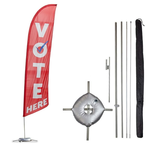 Vispronet Vote Here Feather Flag Kit, 13.5ft Red Vote Flag with Pole Set, Both Bases