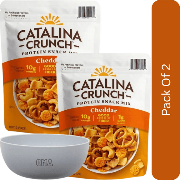 Catalina Crunch Cheddar Snack Mix, 15 oz-2pk, With Olive White Bowl By OMA