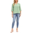 thumbnail image 2 of INSPIRE CHIC Women's 3/4 Sleeve Shirt V Neck Embroidery Lace Casual Tunic Tops Loose Blouses with Side Split S Green, 2 of 4