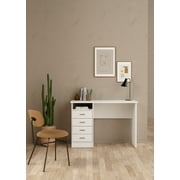 Tvilum Warner 4 Drawer Office Desk with 1 Shelf for Adults, White Finish