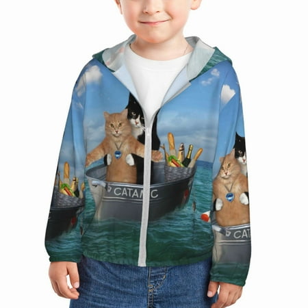 

Zeuib Two Brave Cats Are Floating On The Sea Iceberg Print Girls & Boys Sun Protection Hoodie with UPF 50+ Children’s Quick-Dry Jacket Perfect for Outdoor Activities-18 Months