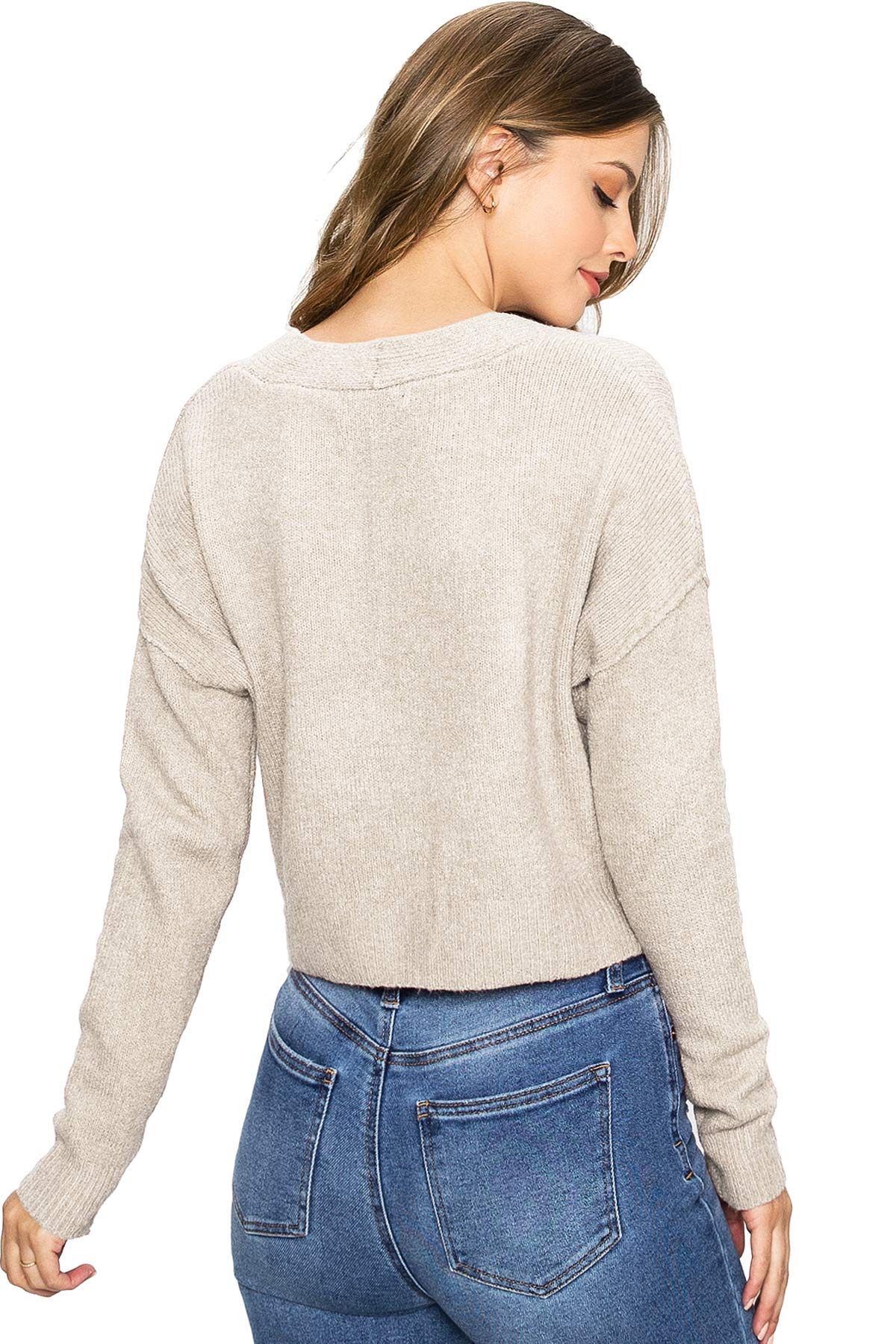 Love Tree Women's Juniors Classic Crop Cardigan Sweater (Ivory