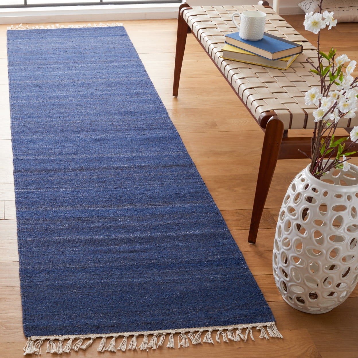 SAFAVIEH Kilim Russell Striped Area Rug, Navy/Blue, 7' x 7' Square