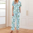 thumbnail image 1 of Pijama de manga corta con estampado fino y pantalones largos con solapa para mujer, top y pantalones de poliéster., 1 of 5