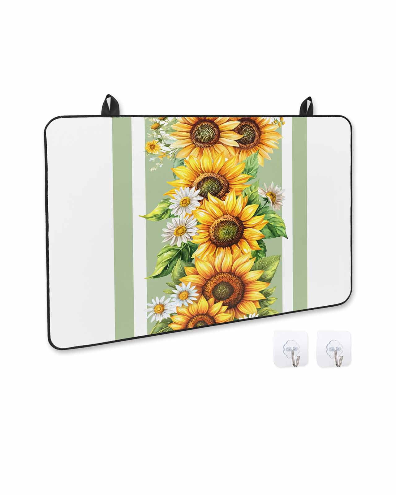 nqOlkjepod Large Induction Cooktop Protector Mat 24"x21", Sunflower Stove Top Covers for Electric Stove, Yellow Summer Flower Sage Green Stripe Stove Burner Cover Mats, Glass Top Stove Cover