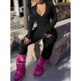 thumbnail image 2 of Women Jumpsuits Bodysuits Long Sleeve Stand Collar Plain Unitard Skinny Pants Zipper Front Solid Color Casual, 2 of 6