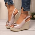 thumbnail image 3 of Rokment Bridal Glitter Rhinestones Bow Platform Wedge Dressy Sandals for Women Elegant Casual Leather Peep Toe Bowknot Espadrilles Chunky High Heel Wedding Slingback Dress Summer Shoes Pink Size 6.5, 3 of 7
