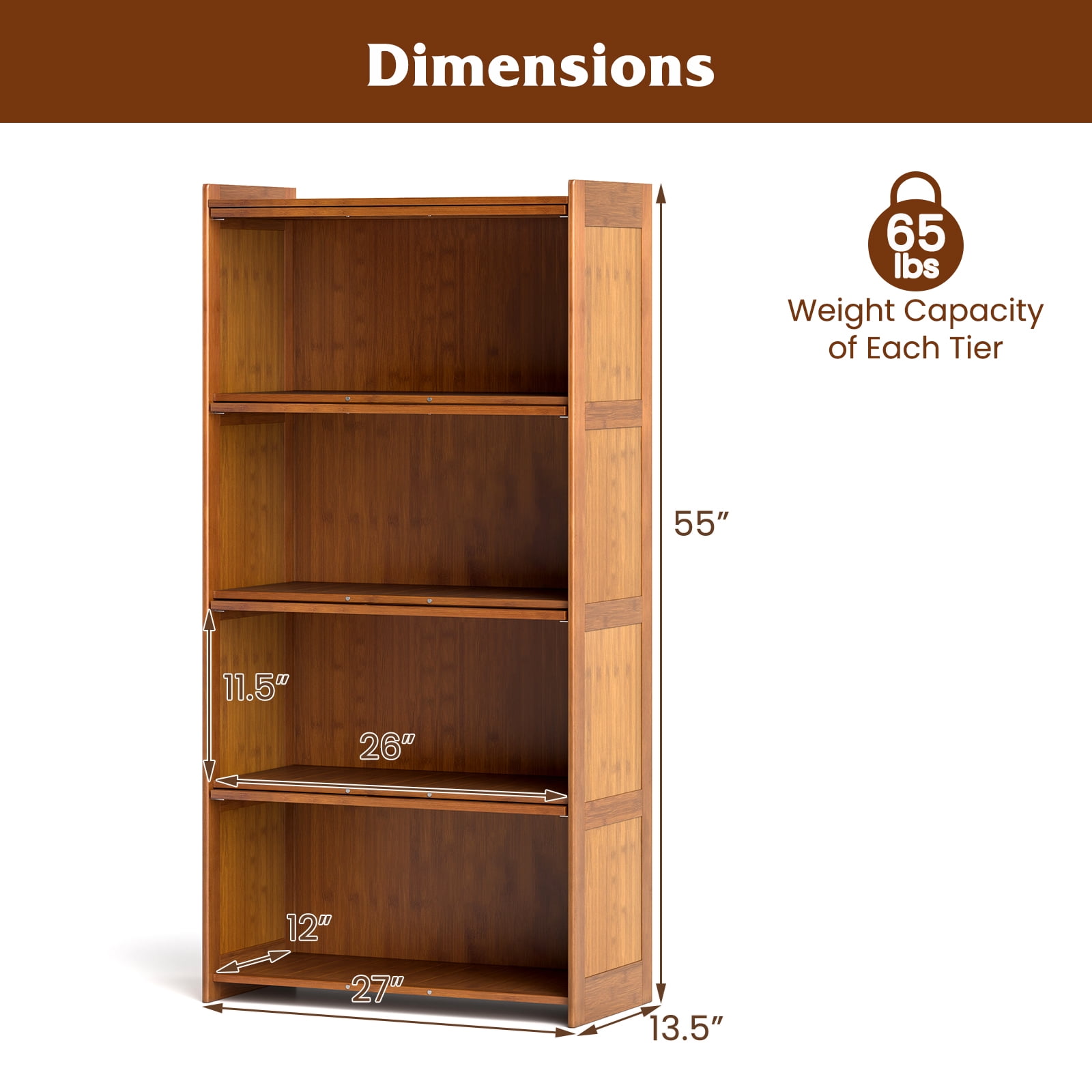 Gymax 4-Tier Bamboo Bookshelf w/Doors See-through Acrylic Doors Freestanding Bookcase Brown