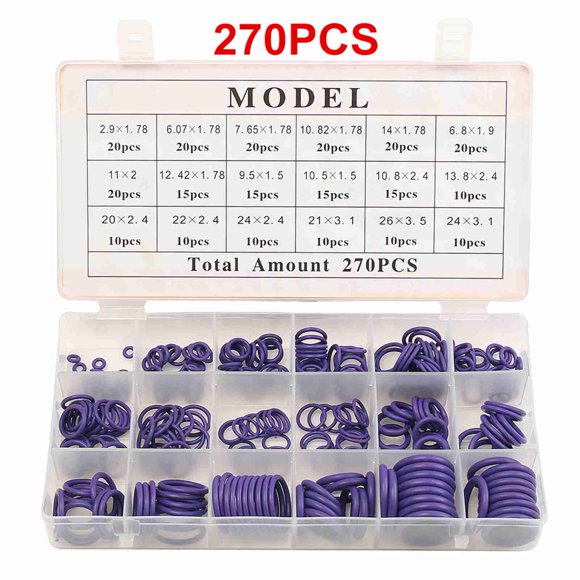 270PCS O Ring Kit Sealing Ring Assortment Kit Air Conditioning Compressor AC O Rings Seal Gasket Washer Resist Oil Heat for Plumbing Automotive Machinery
