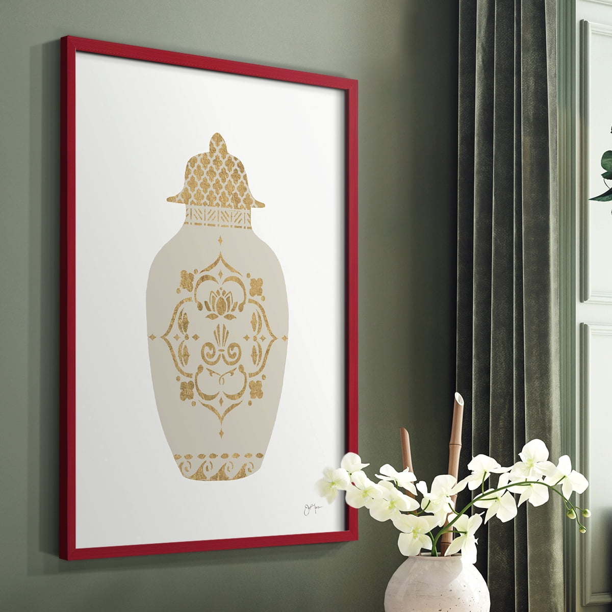 Neutral Urn I in Red Solid Wood 11 x 14 Framed Print