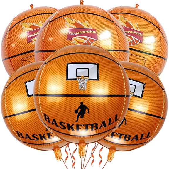 6 Pack Giant 22 Inch Basketball Foil Balloons 4D Sephere Mylar Football Balloons Helium Metallic Balloons for Birthday Party Sports Themed World Cup Party Decorations