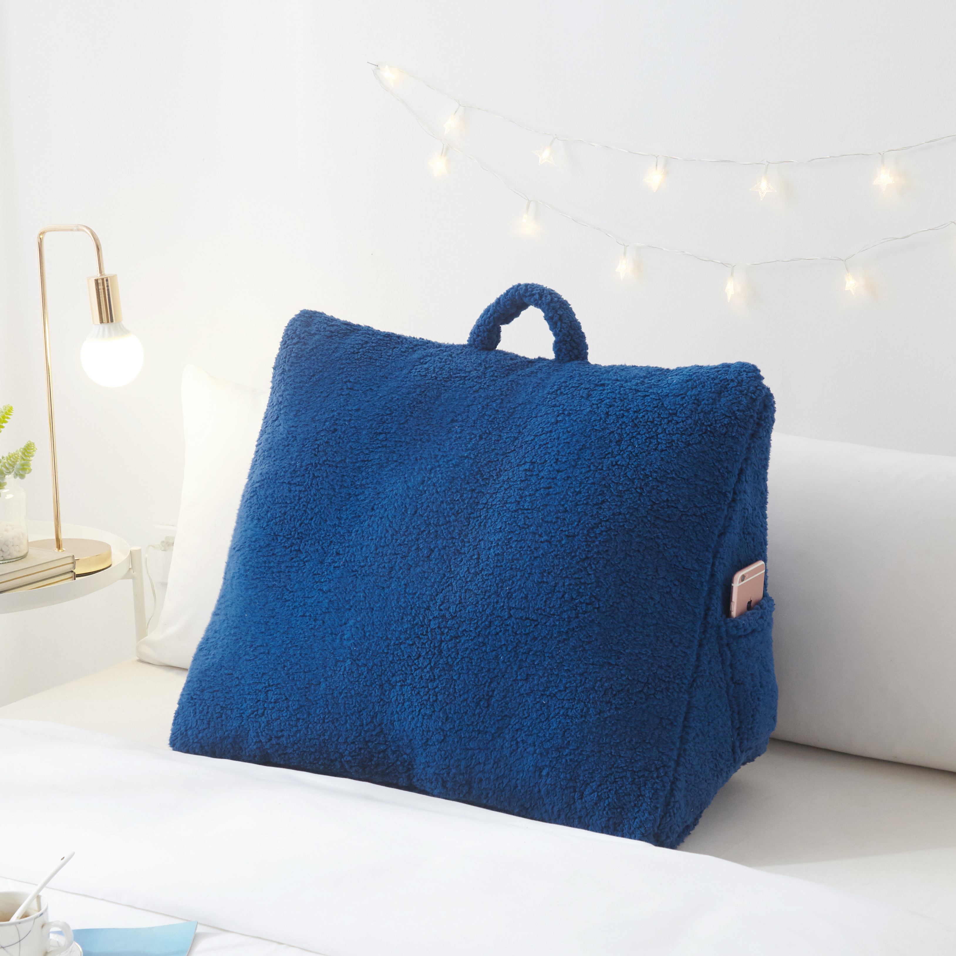 Dearfoams Wedge Lounge Pillow, Sherpa, Navy, 1, 24'' x 18''