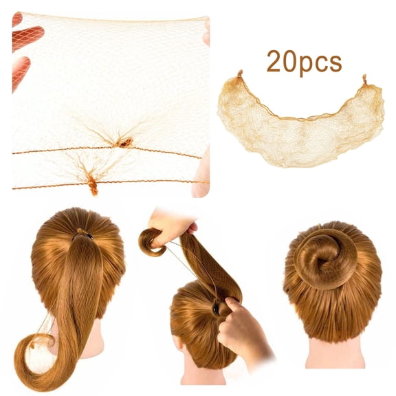 20Pcs 20Inches Individual Packed Hair Elastic Edge Mesh Hairnets for Women Buns Ballet Cooking Light Brown Hair Rope