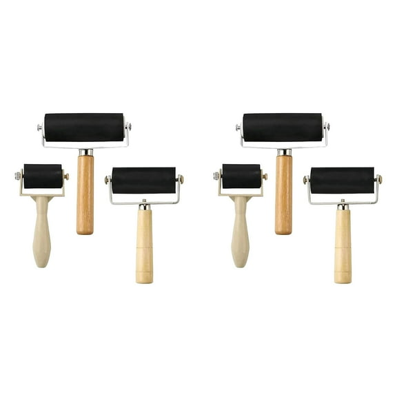WUSUOWEI 6 Pack Rubber Brayer Roller, Hard Rubber Applicator Art Craft Roller for Print Making Ink and Stamping Wallpapers Gluing Construction Tools, 3 Sizes