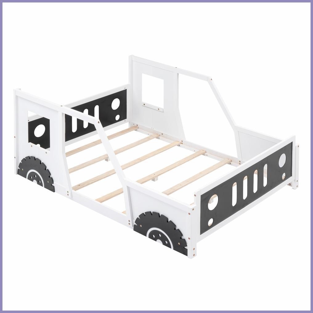 Full Size Pine Wood & MDF Classic Car Platform Bed with Wheels, White for Any Bedroom