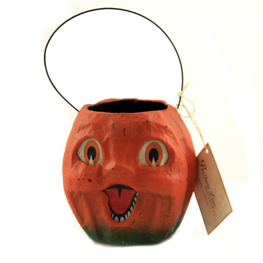 Halloween 4.50" Vintage Pumpkin Bucket Paper Mache Pumpkin Jol Spooky