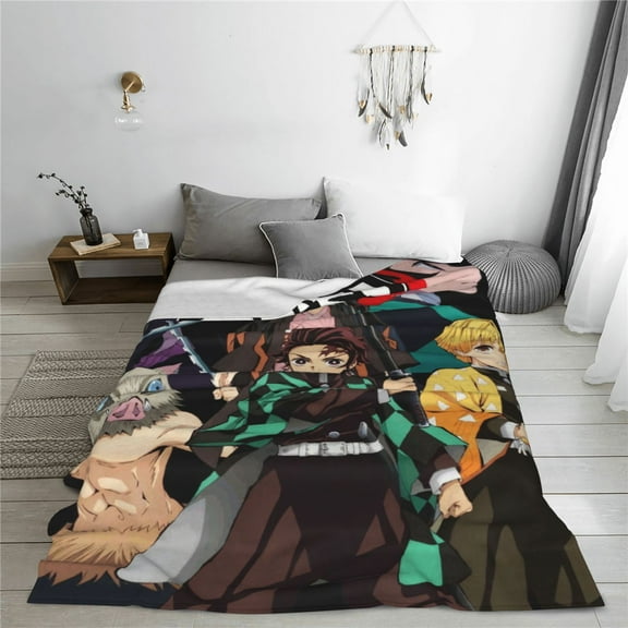 Demon Slayer Cartoon Printing Throw Blanket, All Seasons Flannel Fleece Blanket, Soft & Warm Plush Blankets for Couch Sofa Bed Camping Travel, 40"x30"
