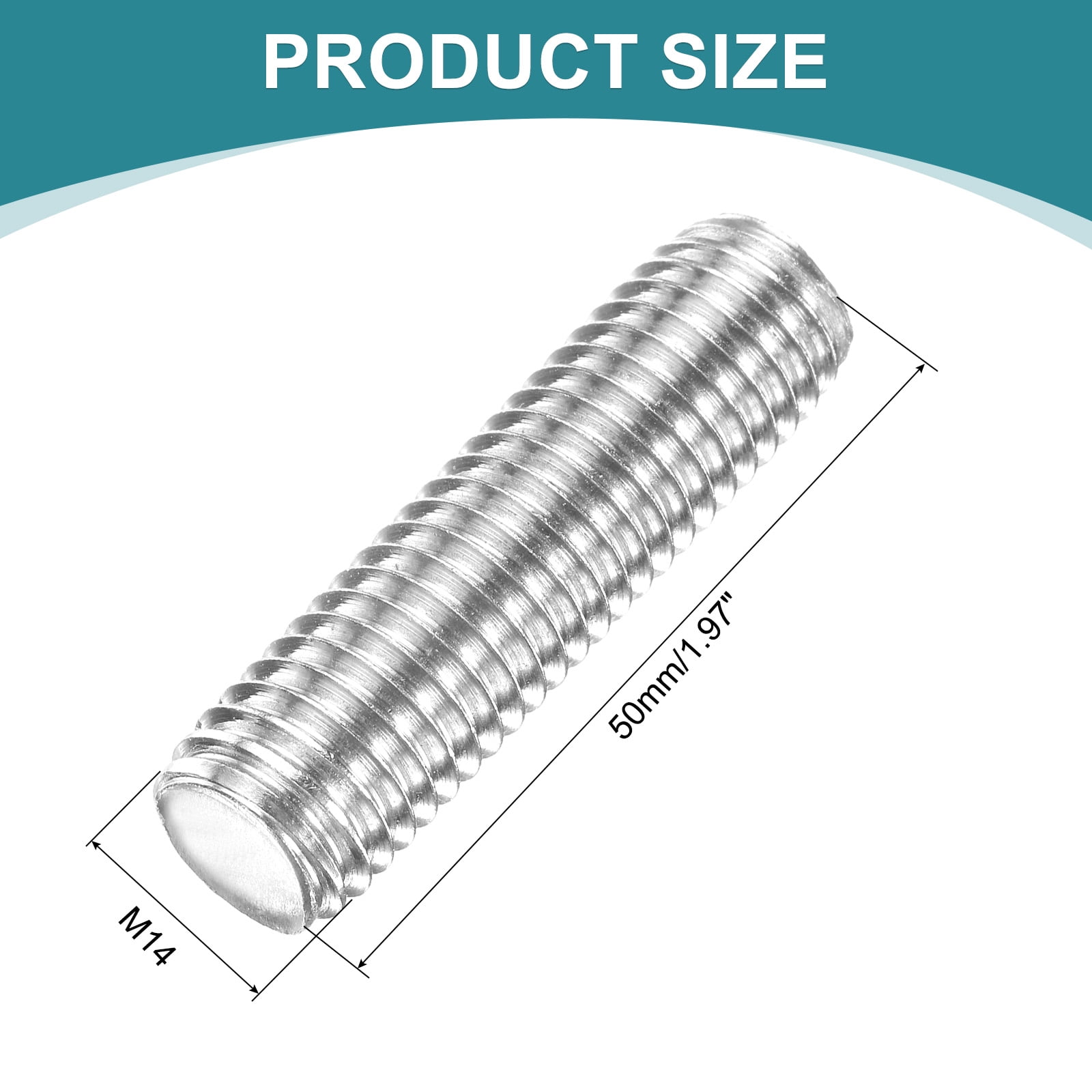 6 Pack Fully Threaded Rod, M14 x 50mm 201 Stainless Steel Right Hand Threads Rods with Nuts and Flat Washer