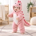 thumbnail image 4 of LIIPEE Baby Cartoon Dinosaur Zip Up Jumpsuit Boys Girls Fall Winter Long Sleeve Fuzzy Hooded Romper, 4 of 9