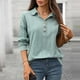 thumbnail image 2 of Pantalones deportivos de pierna ancha,Blusa informal de manga larga para mujer, cuello redondo, botones delanteros, tela de imitación, ideal para el hogar y el uso diario, sopatenor, 2 of 9