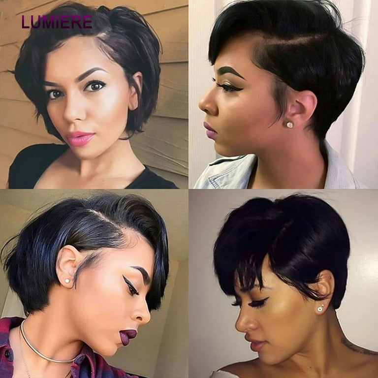 Lumiere Hair Brazilian Straight Short Pixie Cut Wig 13x4x1 Side Part Lace  Bob Wig Remy T Part Transparent Lace Front Human Hair Wig For Women Pre  Plucked With Baby Hair Natural Black 