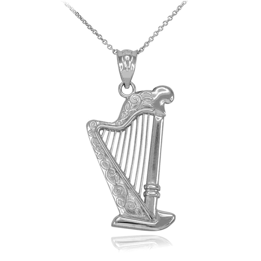 925 Sterling Silver Harp Pendant Necklace (16 Inches)