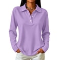 thumbnail image 2 of Women's Long Sleeve Polo Shirt with Button Placket | Long sleeve polo design, button placket, collared neckline, relaxed fit, teacher shirts for women elementary, fitted tops Purple 2XL, 2 of 7