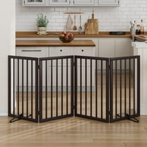 Smart FENDEE 4 Panel Foldable Bamboo Freestanding Pet Gate with Dog Gate and Support Feet, Expands to 75 in Wide