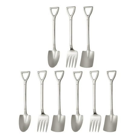 

9pcs Stainless Steel Spade Design Spoons Dessert Spoons Dessert Fork Home Supplies