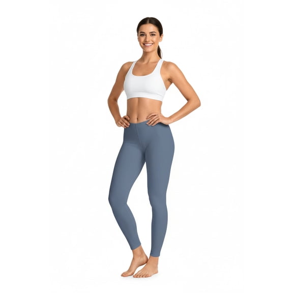 Viking Blue Color Leggings Women Poly-Span Solid Color Print Blue Leggings 6