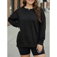 thumbnail image 4 of JYLFC Women Button Down Henley Heavyweight Sweatshirts Autumn Winter Cute Solid Color Patchwork Pullover Black 2XL, 4 of 8