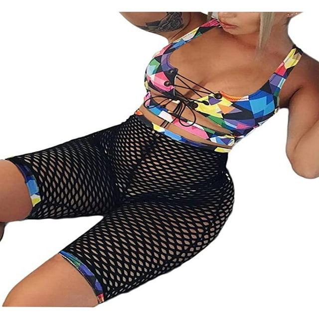 Women‘s Lace-up Printed Brazilian Fishnet Swimsuit