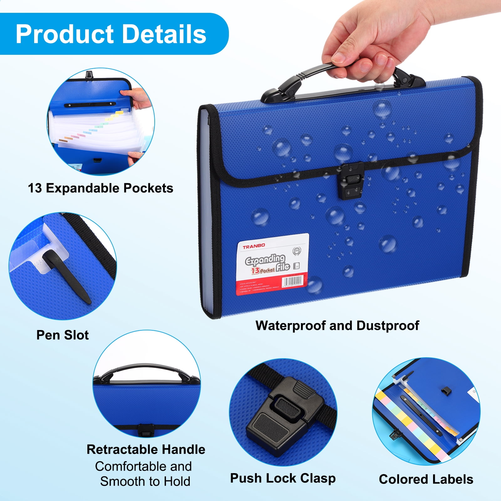 Uxcell Expanding File Folder, 2 Pcs 13 Pockets Accordion File Organizer, Black Blue