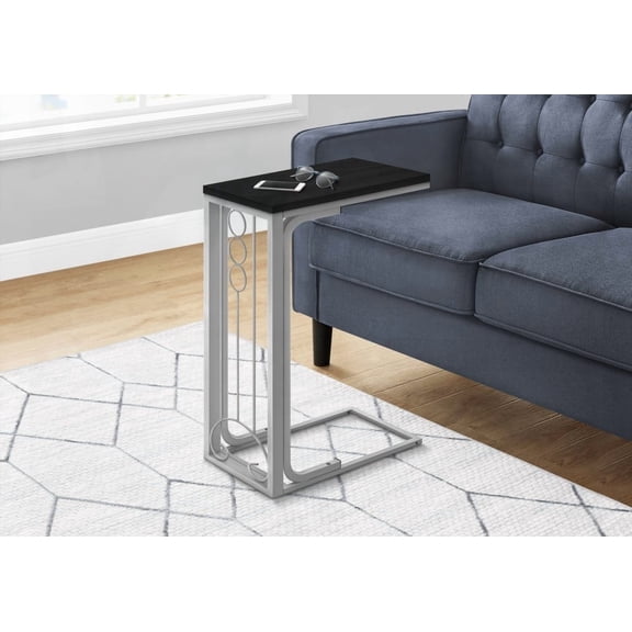 Accent Table - C-shaped, Black Laminate & Grey Metal, Ideal for Living Room & Bedroom