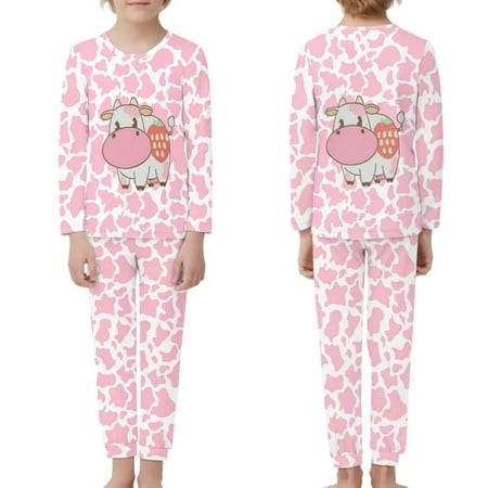 

NETILGEN Milk Cow Print Skin Friendly Children Pajama Pattern Casual Big Kid Night Sleepwear Boys / Girls / Children Long Sleeve Hem Pjs for Teens Fit 13-14Y