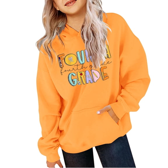Ruyang Girls Boys 4th Grade Back to School Hoodie Kids Long Sleeve Cute First Day of School Hoodie Preppy Sweatshirts