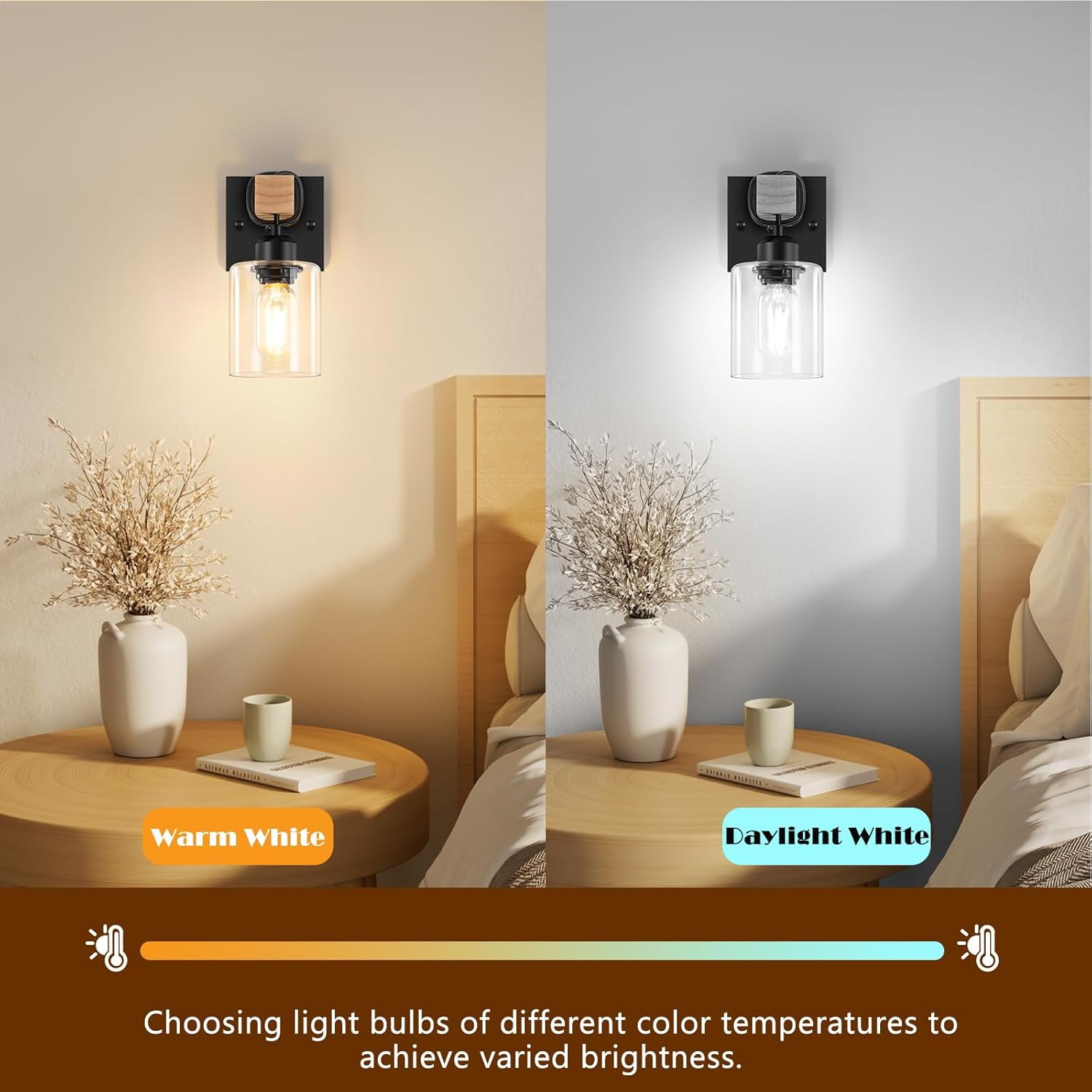 Set of 2 Wall Sconces Farmhouse Matte Black Bathroom Vanity Light with Clear Glass Shades Indoor Wall Mount Lighting Fixtures for Bedroom Living Room Mirror Kitchen
