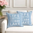 thumbnail image 3 of Set of 2 LIFE IS Pillow Covers 16x16 Inch, BETTER AT THE LAKE Minimalism Blue Decorative Throw Pillow Cases Cotton Cushion Covers for Sofa Couch Bed Living Room Bedroom Home Decor, 3 of 9