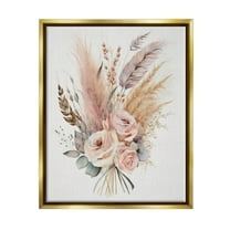Stupell Industries Boho Feathers & Roses Botanical & Floral Painting Gold Floater Framed Canvas Art Print Wall Art, 17 x 21
