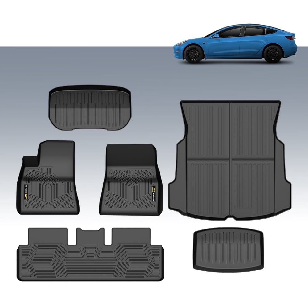 6Pcs Floor Mats & Cargo Liner TPE Fit For 2017-2023 Tesla Model 3 All Weather Heavy Duty Custom Fit Liners