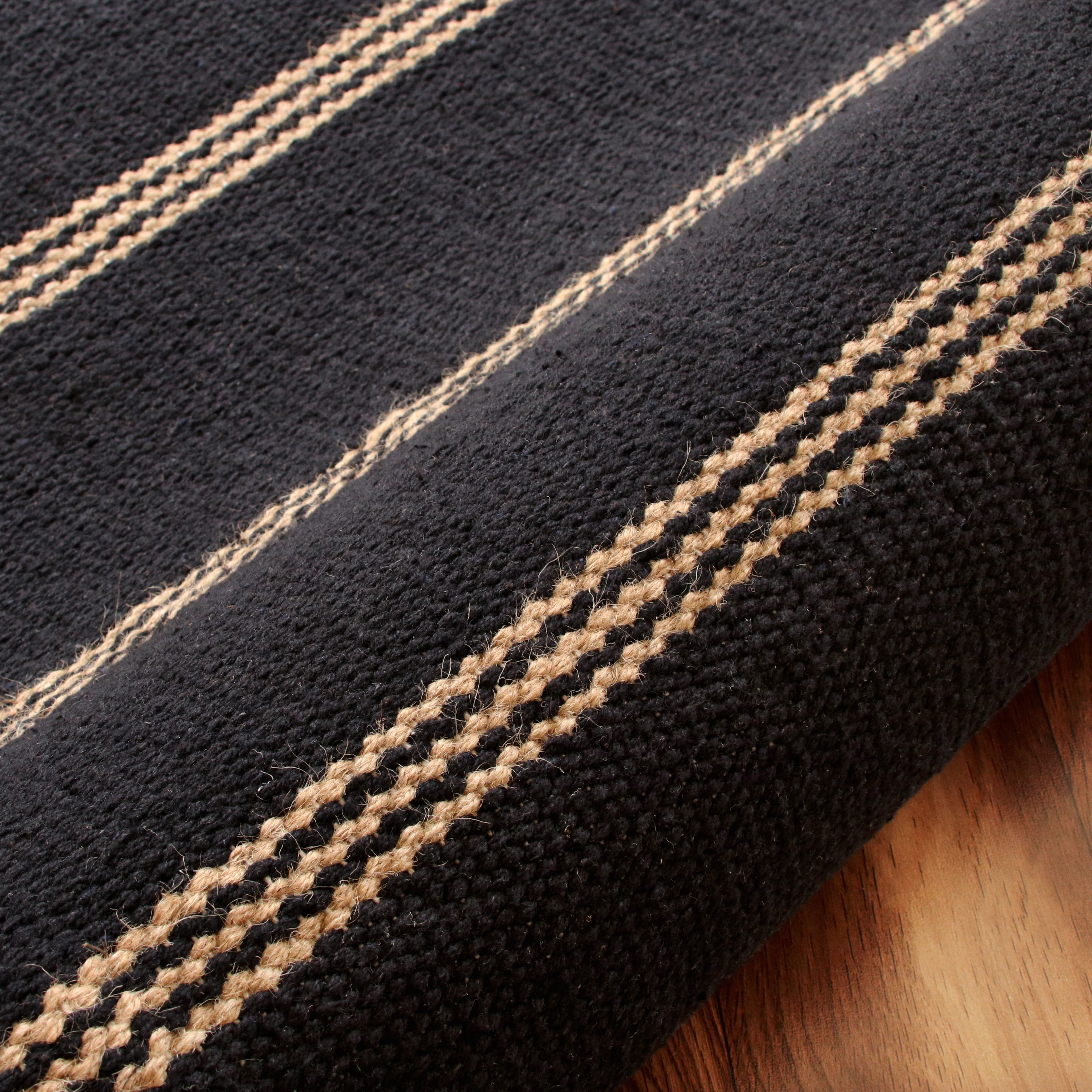 Ox Bay Hadley 7'9" x 9'9" Black/Tan Striped Braided Jute Indoor Area Rug